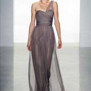 Amsale charcoal tulle one-shoulder dress, Sz 24 (style G836U)
